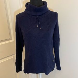 Lauren Ralph Lauren Navy Unique Knit Turtleneck Cowl Neck Sweater Drawstring